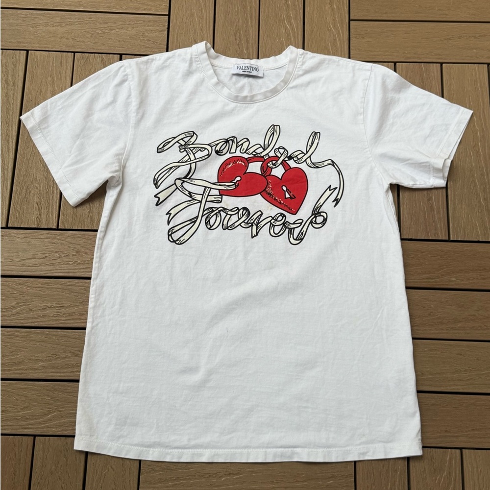 Valentino white red Bonded Forever heart lock print tee t-shirt